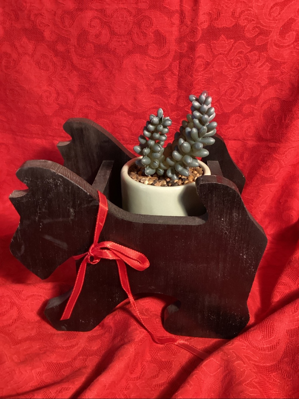 Vintage Wooden Scotty Dog Planter